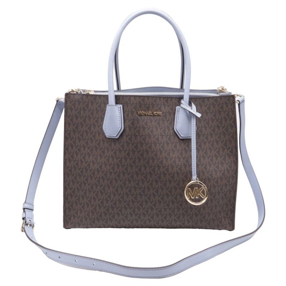 Michael Kors Mercer Large Logo Accordion Tote Bag in Brown Coated Canvas